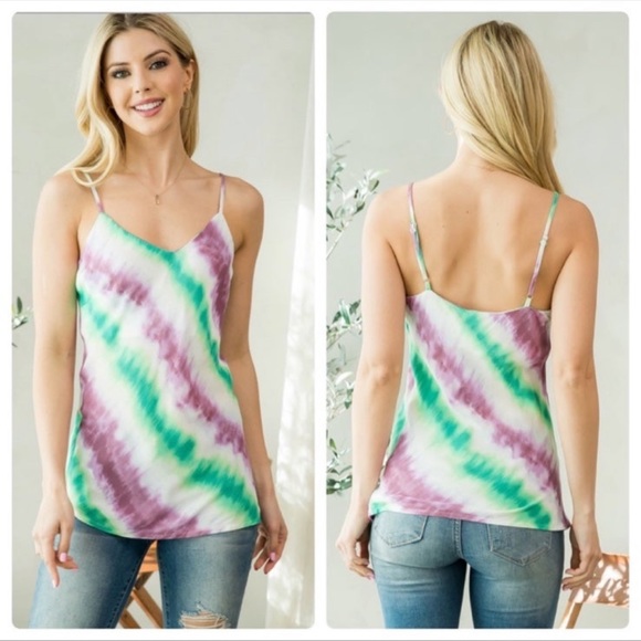 New Adorable, Comfy Lightweight V Neck Tie Dye Summer Tank Top - Picture 7 of 7